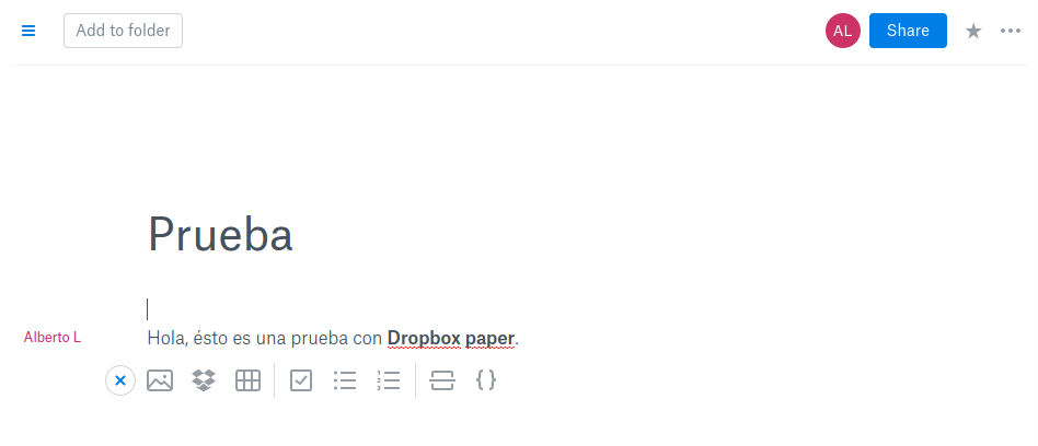Interface de Dropbox Paper