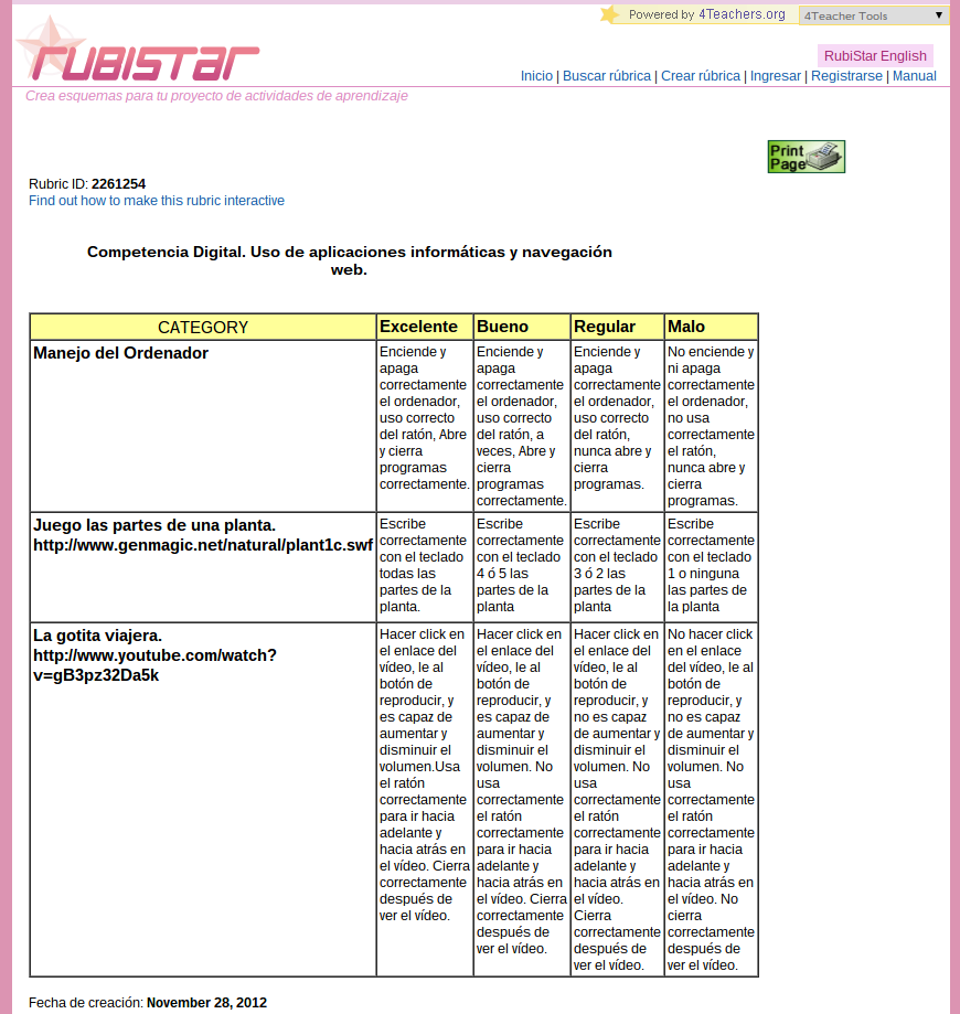 RubiStar, herramienta para crear rúbricas