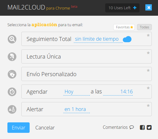 Opciones de Mail2Cloud