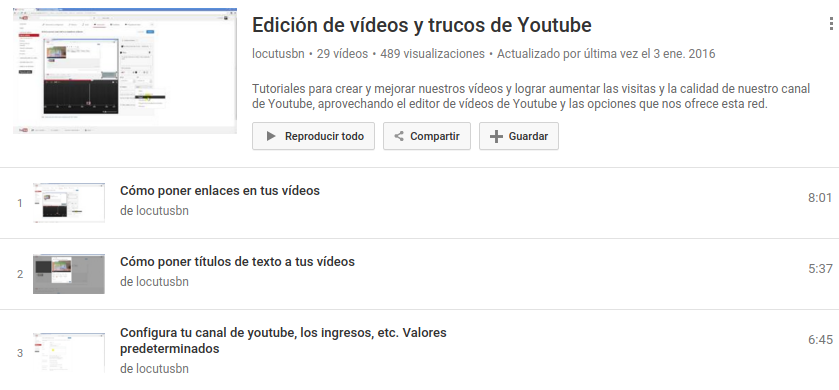 Lista de reproducción con tutoriales del editor de YouTube