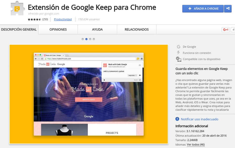 Extensión de Google Keep para Google Chrome