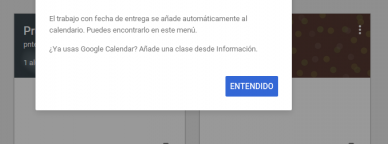 Mensaje activación Google Calendar