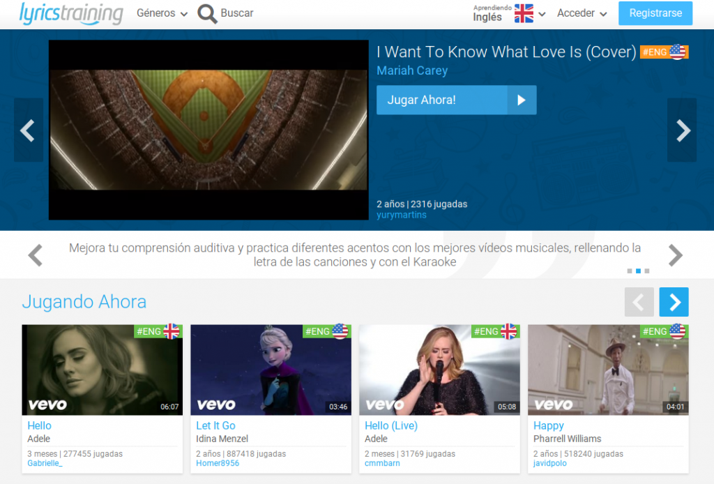 Lyricstraining, practicar idiomas de forma lúdica — ParaPNTE