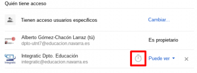 Reloj para configurar la duración del recurso compartido